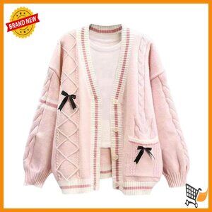 Kawaii School Uniform Cardigan with Bowknot Long Sleeve Button Up